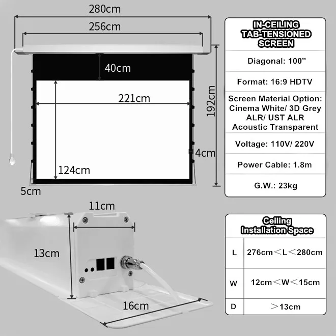 KTSHBCA 4K Woven Akustisch Transparent Stoff Sound Max 8K In-Decken Motorisierte Tab-Gespannt Projektor Bildschirm – Detail 40