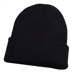 Vendas quentes!!! Moda masculina gorro de malha de esqui boné hip-hop inverno quente lã fio de cor sólida chapéu preto outono primavera