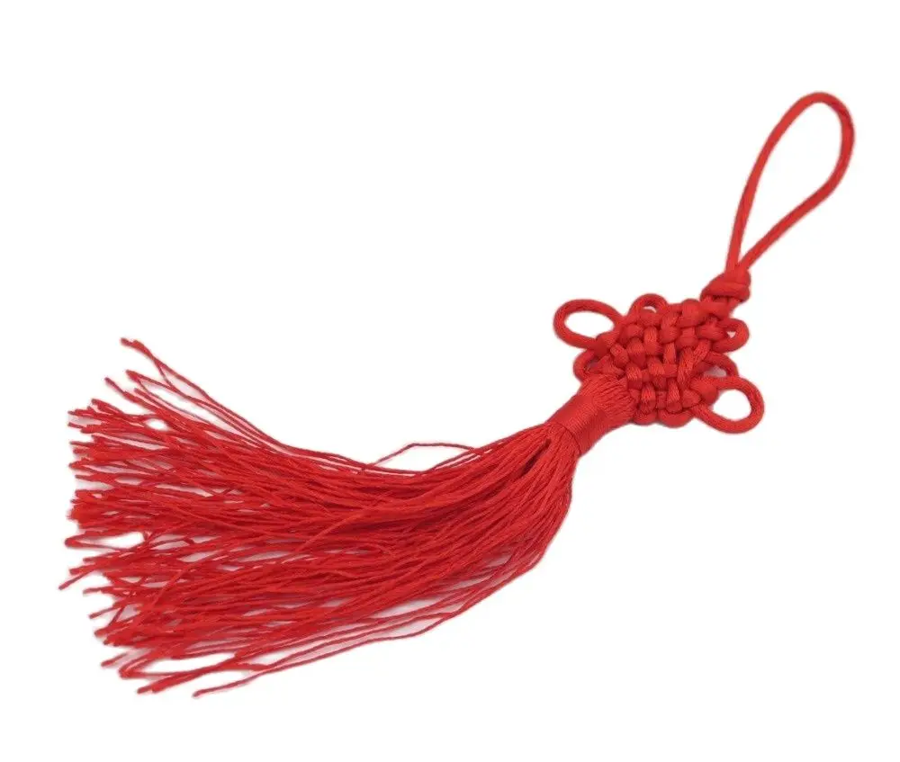 100個入り-中国結び-赤い縁起の良いチャイナノット-タッセルペンダント-7インチ-開運風水アクセサリー-diy-ジュエリー製作
