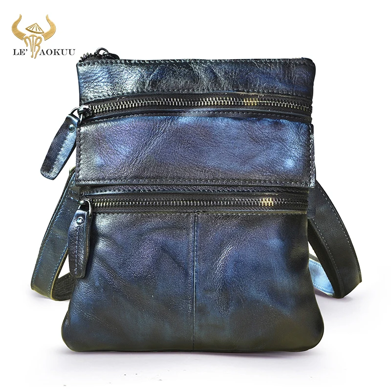 Brand Natural Leather Male Design Fashion Blue Shoulder Messenger bag Cross-body Bag 8