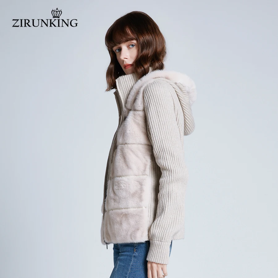 ZIRUNKING Women 2020 New Reversible Real Mink Fur Coat Lady Hooded Fashion Woolen Female High Street Jacket Outerwear ZC1930