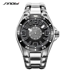 SINOBI Brand Sports Men's Watches 44mm Dial Luminous Calendar Waterproof Luxury Stainless Steel Strap Men's Quartz Wristwatch