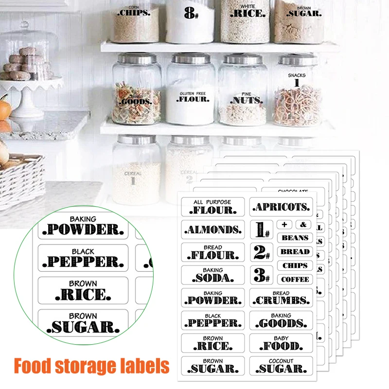 Farmhouse Pantry Labels 6 Sheets Transparent Waterproof Pantry Stickers Food Jar Labels for Pantry Organization CLH@8