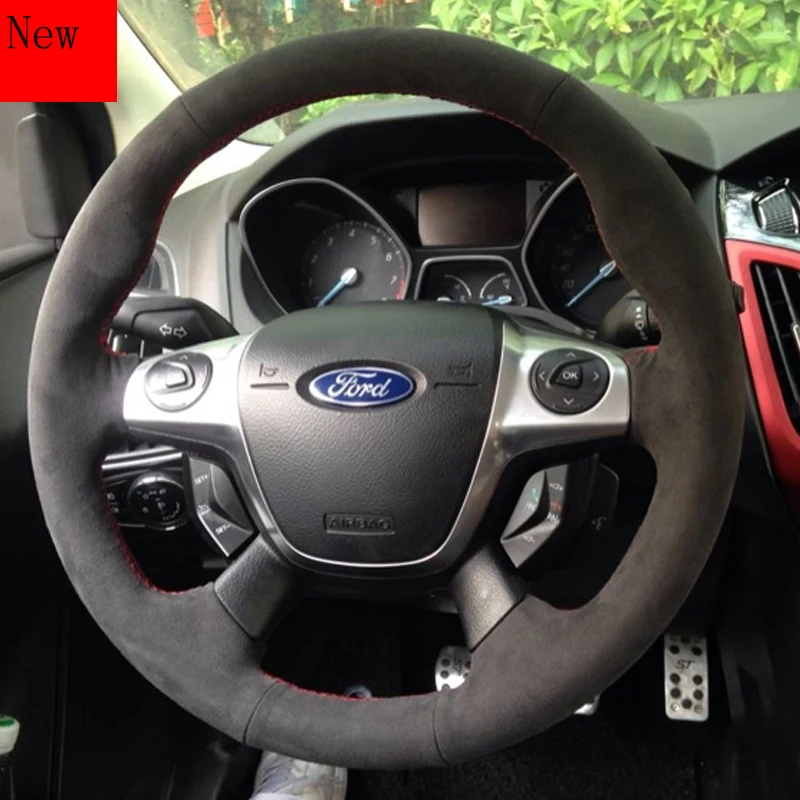 

DIY Customized Hand-Stitched Suede Car Steering Wheel Cover for Ford Mondeo Kuga Edge Escort Explorer Focus Accessories