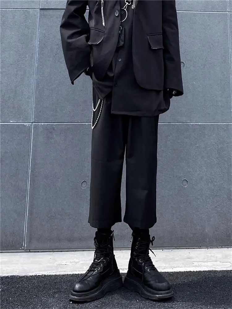 Men's Wide Leg Pants Spring And Autumn New Japanese Hong Kong Style Classic Simple Dark Casual Loose Oversized Pants