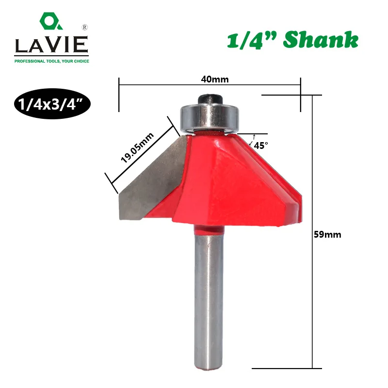 1pc 6mm or 6.35mm Shank 45 Degree Chamfer Router Bit Edge Forming Bevel Woodworking Milling Cutter for Wood Bits MC01130