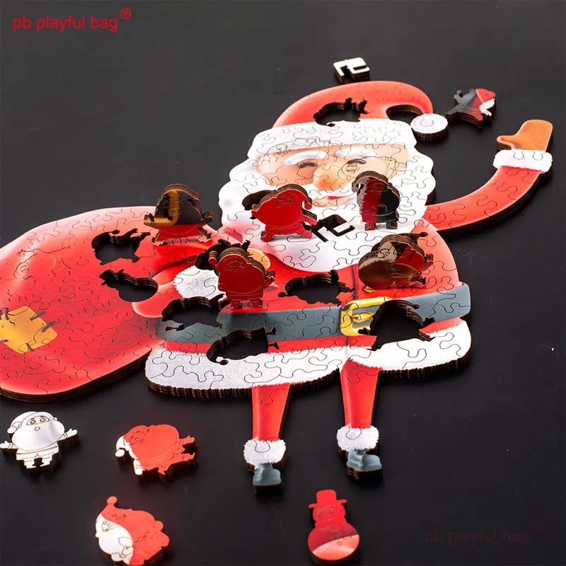 PB Playful Bag Wooden box Christmas creative gifts irregular puzzle Santa Claus Children's educational toys DIY decoration UG165