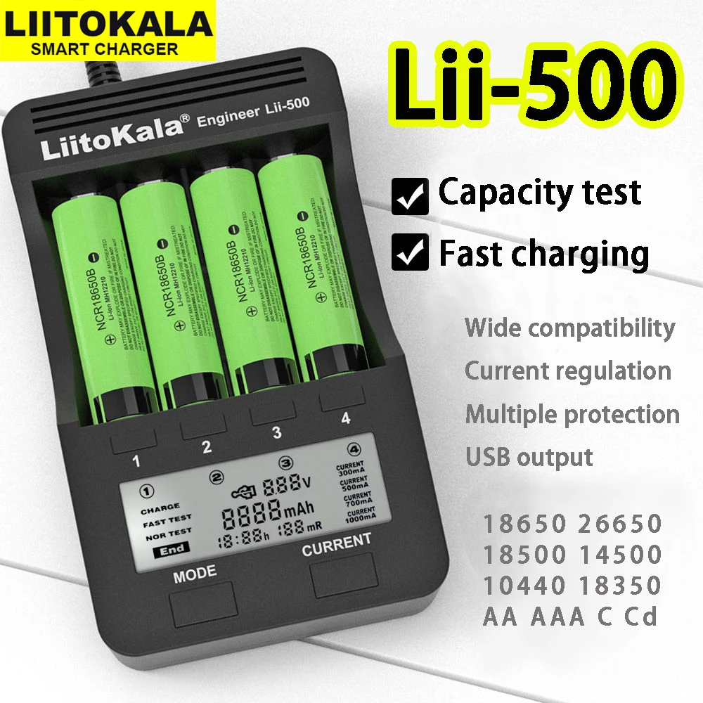 Liitokala  Lii-500  battery charger 18650 for 26650 18500 18350  aa and aaa 3.7v Li-ion 1.2v NiMH Capacity test Fast charging