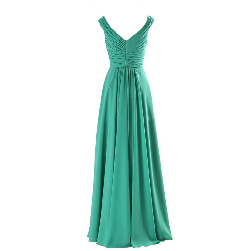 A Linha Chiffon V-Neck Vestidos, Off-Ombro, Formal Prom, Festa de casamento, Damas de honra, Zipper Voltar, Eegant, Formal