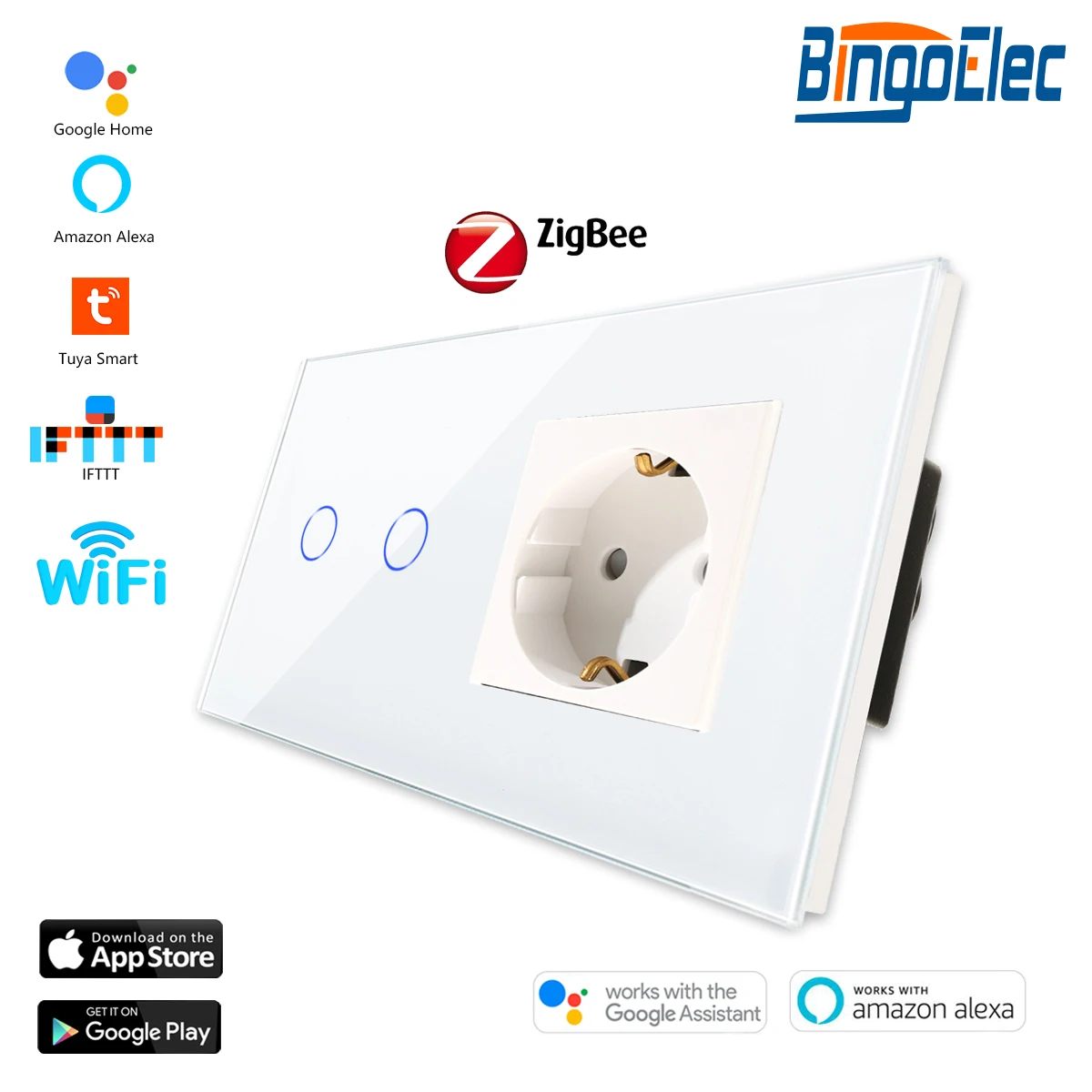 Imagem -05 - Bingoelec-interruptores Zigbee Touch com Tomada de Parede Padrão da ue Interruptor de Luz Inteligente Controle Google Alexa App Gang Gang 3gang