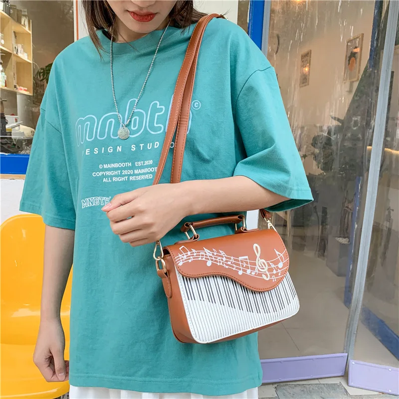 Embroidered Piano Keys Square Tote Bag 2021 New High Quality Pu Leather Women\'s Designer Handbag Small Shoulder Messenger Bag