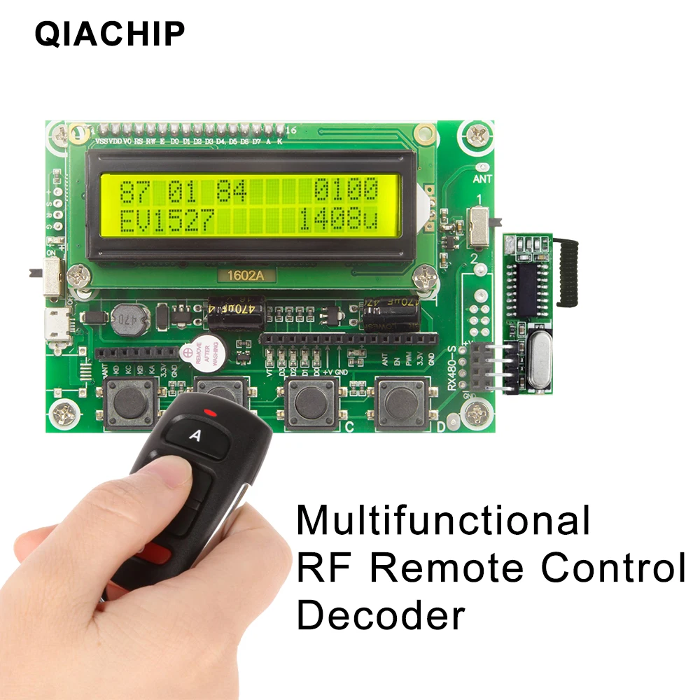 Qiachip multifuncional rf 315 433 mhz decodificador de controle remoto receptor transmissor compatível 1527 2262 hcs ht código de rolamento