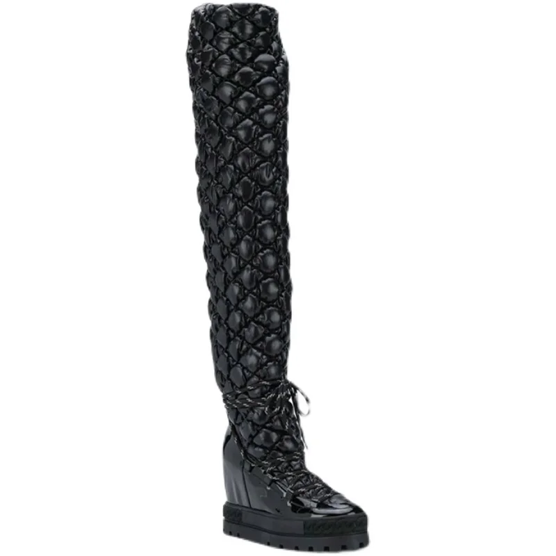

Women's Over-the-knee Wedges High-heeled Thin Boots Height Increase Genuine Leather Long Stretch Bottes Women Zapatos Mujer