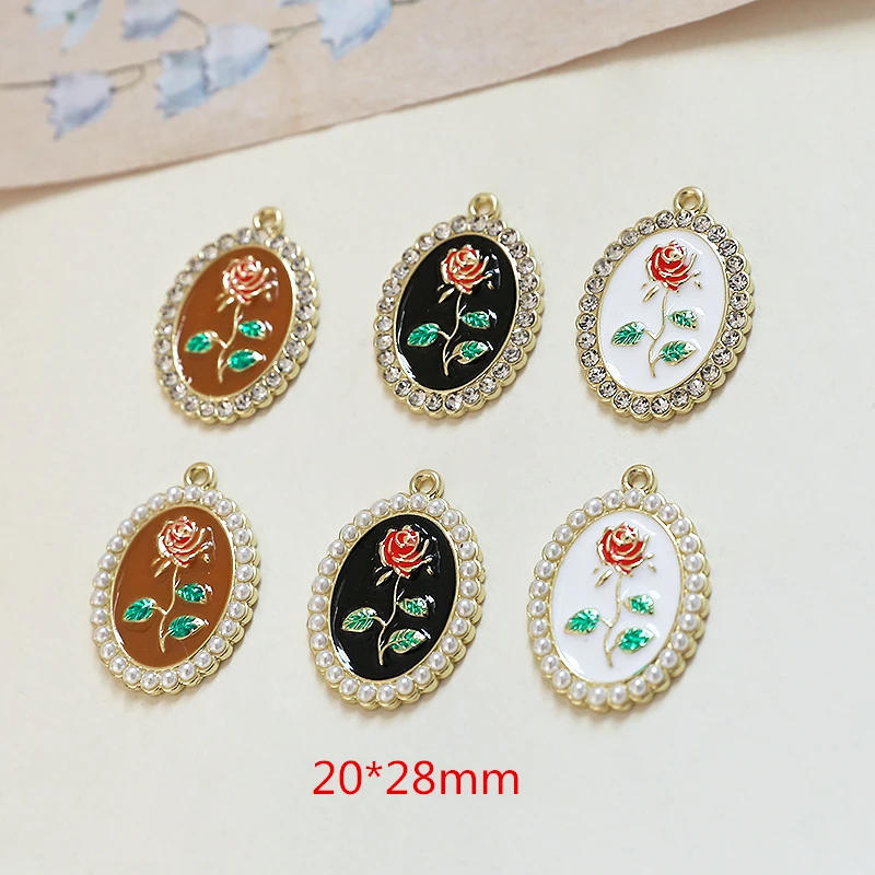 Minimum order 20pcs/lot zircon decoration oval shape alloy drop oil charms diy jewelry earring/necklace pendant accessory