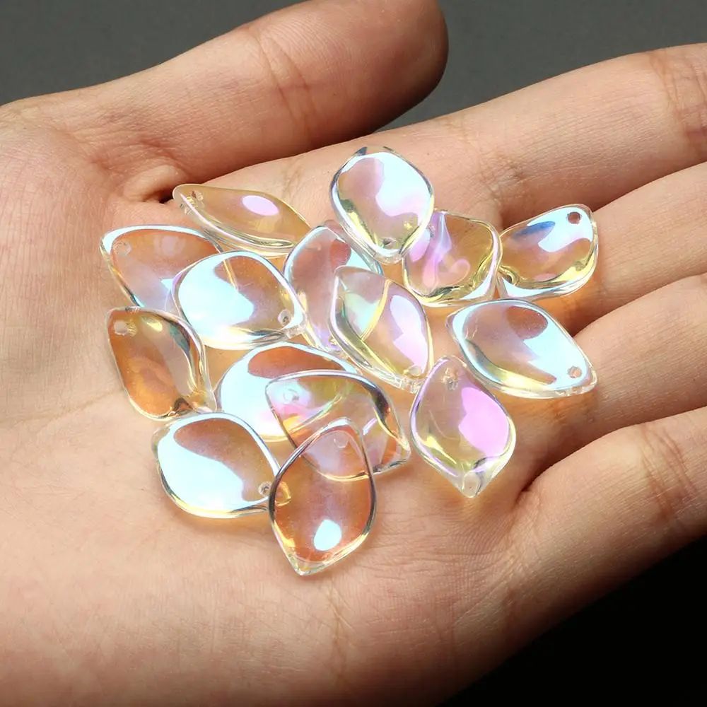 20pcs Lily Petals Beads AB Color Glass Beads for Jewelry Making Handmade DIY Accessories Glaze Beads 12x19mm