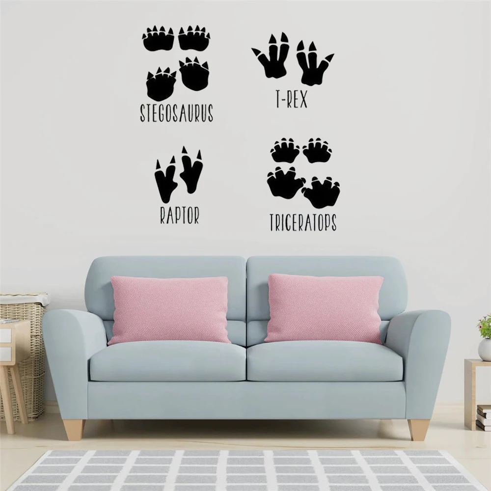 Dinosaur Footprint Wall Sticker Stegosaurus T-Rex Raptor Triceratops Vinyl Home Decor Kids Room Nursery Playroom Decal Poster