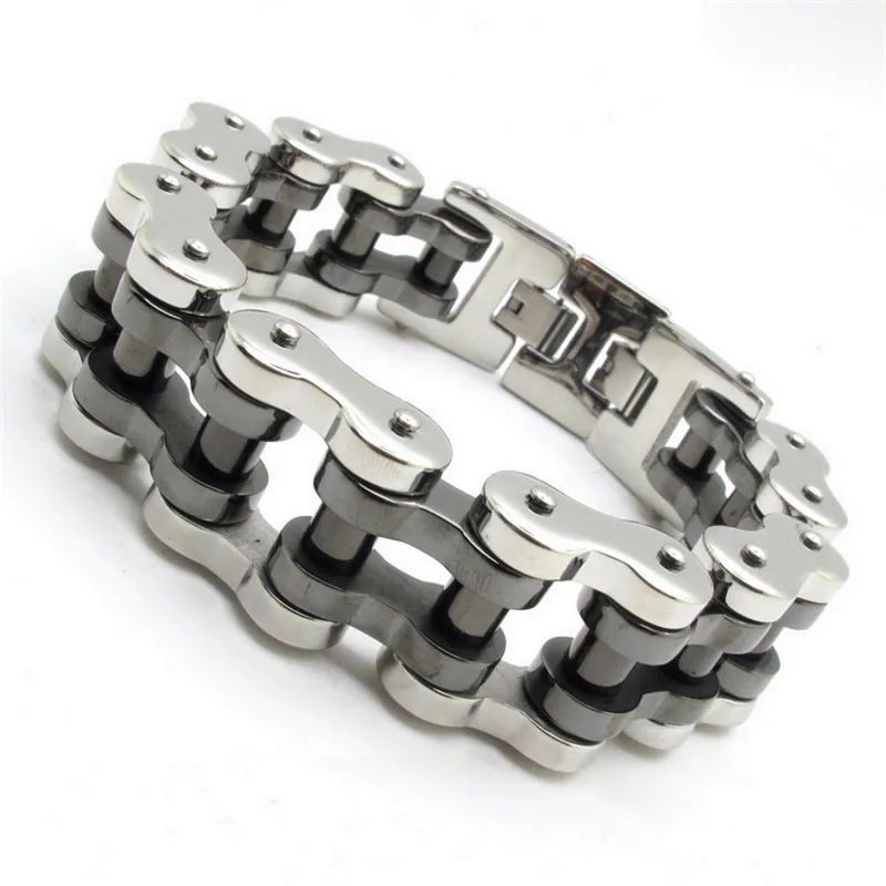 

New custom jewelry 22mm Huge Heavy Men's Silver color Black color Motorcycle Chain Bracelet Biker Jewelry 316L Stainless Steel
