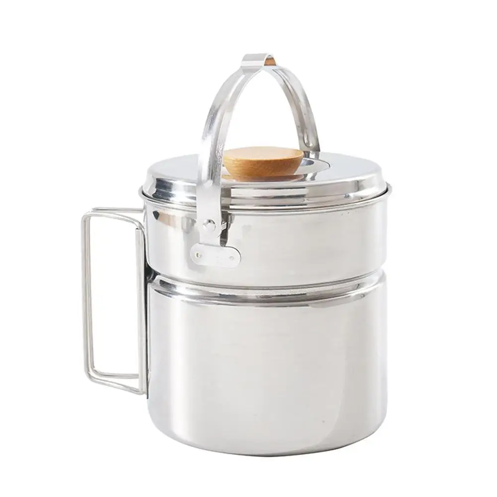 Stainless Steel Portable Pot Camping Set Pot Picnic Barbecue Mountaineering Steamer Pot Kettle Camping Pot