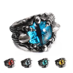 Punk Vintage Men Retro Dragon Claw Evil Eyes Rings Devil Eyeball Snake Animal Male Crystal Finger Ring Nightclubs Jewelry Gifts