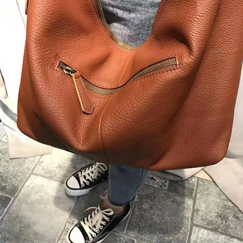 Echt leder Sack Schulter Damen Taschen zwei Out Taschen Designer Schulter Umhängetaschen für Frauen Universität Handtaschen – Detail 24