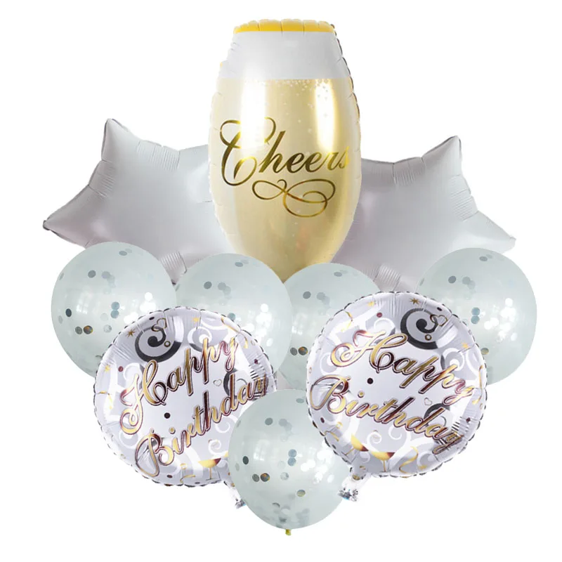10 Stück goldene Champagnerflaschen-Folienballons mit Konfetti, Latexballon, Weinflasche, Globos, Geburtstagsparty-Dekorationen – Detail 5