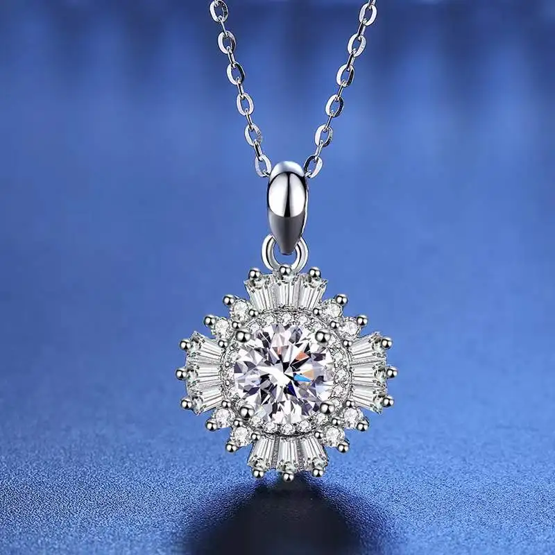 

Trendy 1 Carat D Color Sunflower Moissanite Necklace Women Jewelry 925 Sterling Silver Gra Moissanite Necklace Anniversary Gift