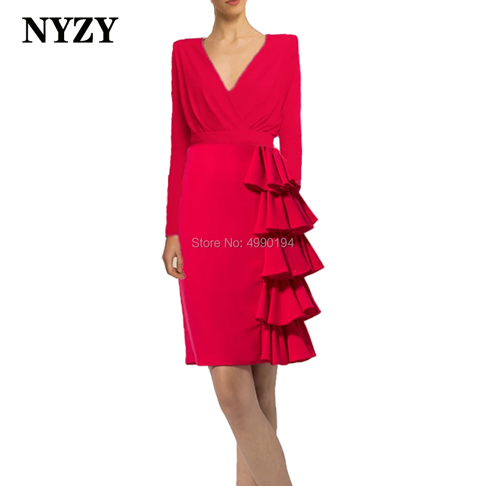 

Long Sleeves Stretch Jersey Red Mother of the Bride Dresses 2020 NYZY M271 Formal Evening Gown