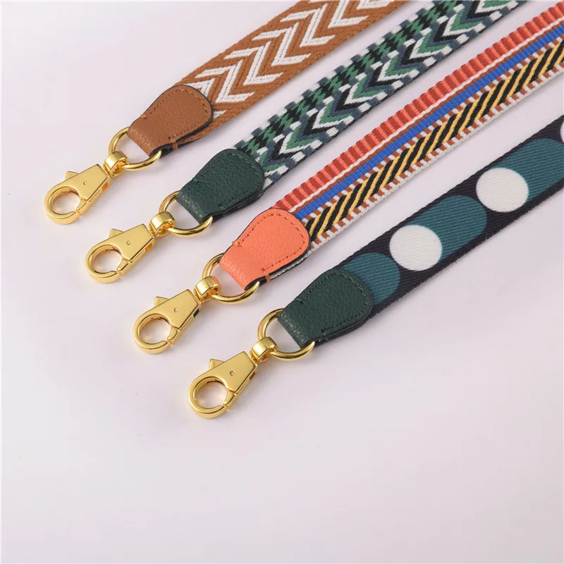 Colorful striped canvas crossbody strap with cowskin leather for designer shoulder bag purse bag replacement parts accessories