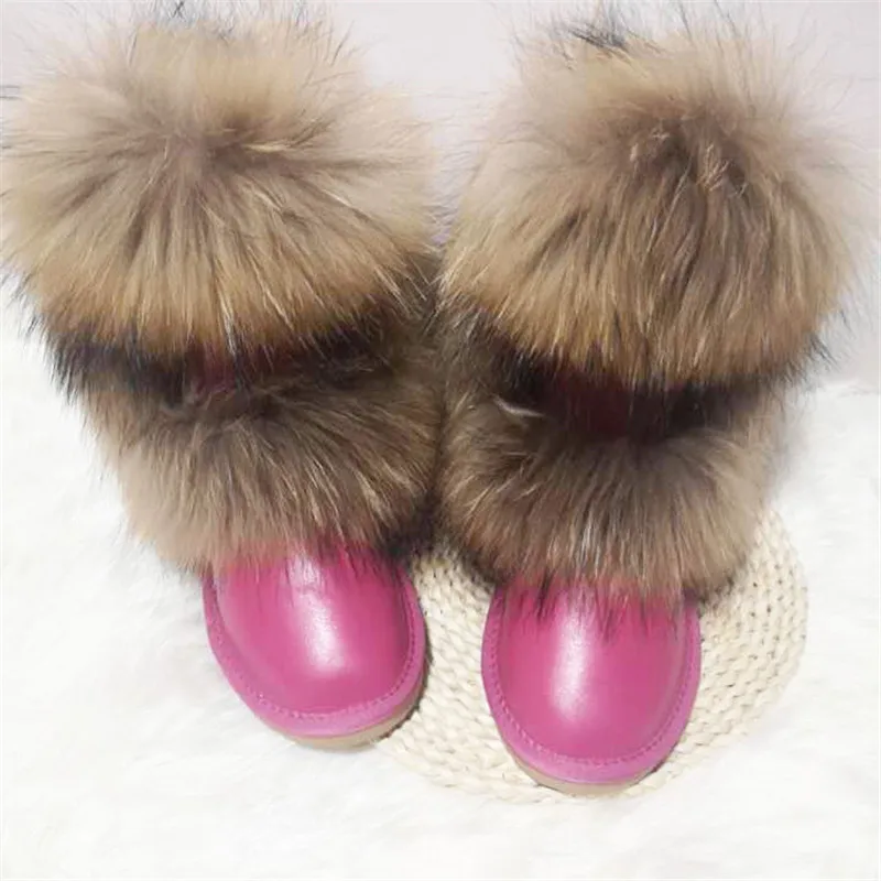 New Arrival 2023 Non-slip Fox Fur Woman Winter Snow Boots Women\'s Shoes Genuine Leather Natural Women\'s Snow Boots Thick Plush