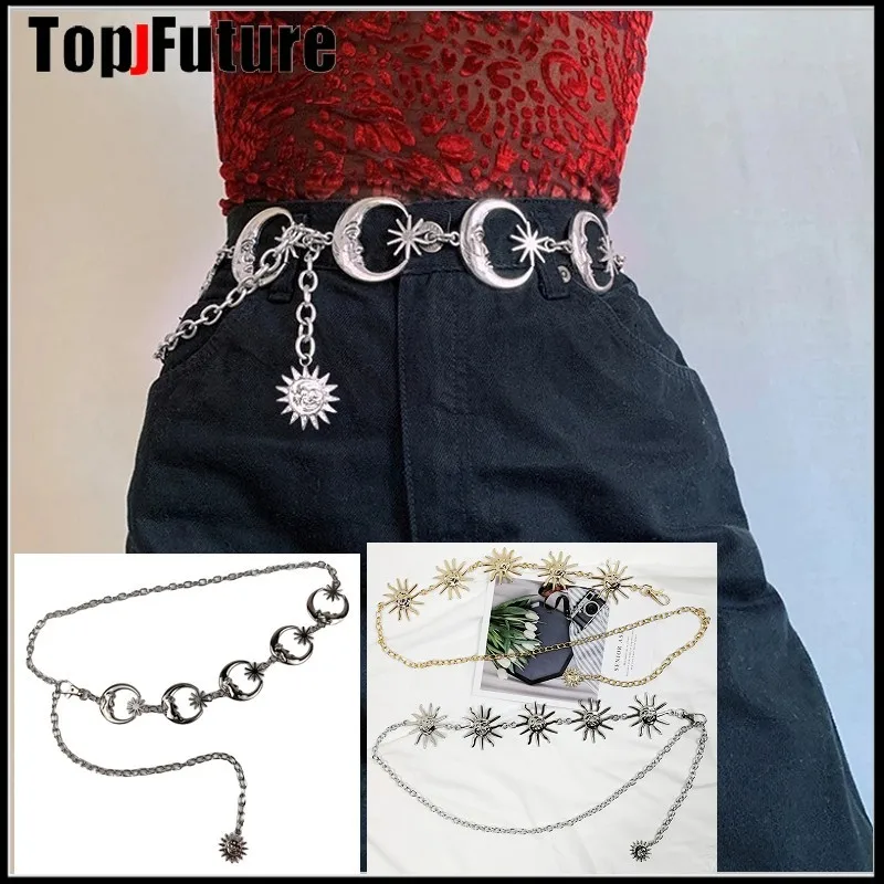 

Western Cowgirl Cowboy Bling Bling Rhinestones Belt Gothic Lolita Moon Belt Punk Aesthetic Waist Belts Harajuku Streetwear Chain