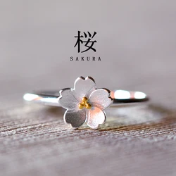 925 Sterling Silver cherry blossom Open Rings For Women Hypoallergenic Fashion Girl Sterling-silver-jewelry