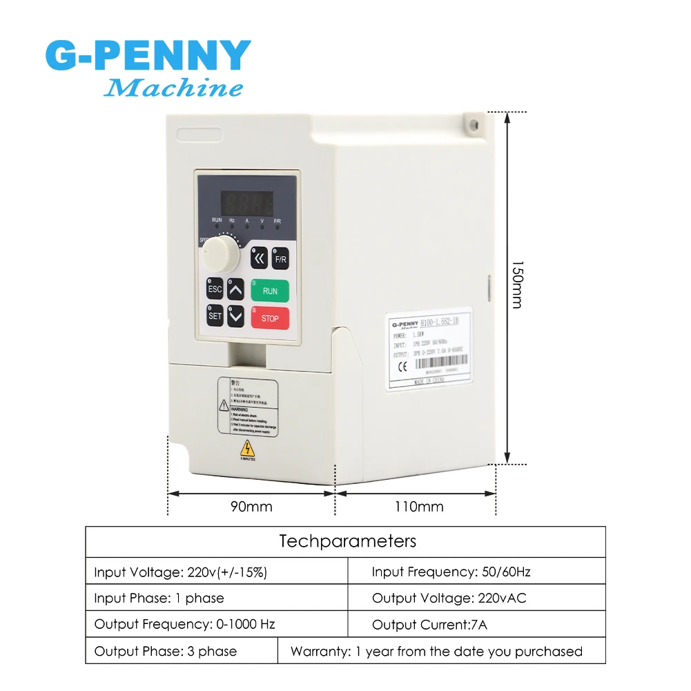 G-Penny 1.5kw ER16 Air Cooled Spindle Motor Kit 80X200mm 4pcs Bearings 0.01mm & 220v 1.5kw H100 VFD & 80mm Spindle Holder