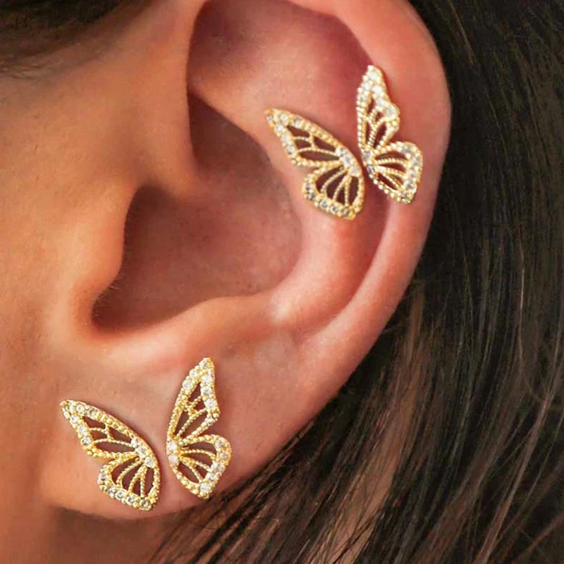 CRMYA Dainty Cubic Zirconia Crystal Gold Plated Butterfly Wing Stud Earrings Fashion Jewelry