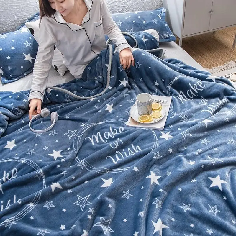 24 Stars Printed Soft Flannel Blankets For Beds Queen King Size Summer Throw Winter Sofa Cover Bedspread Plaid Blankets