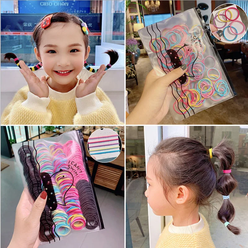 200/300/500 Pack High-quality Elastic Nylon Hair Bands For Girls Colorful Rubber Band Kids Hair Accessories Headdress