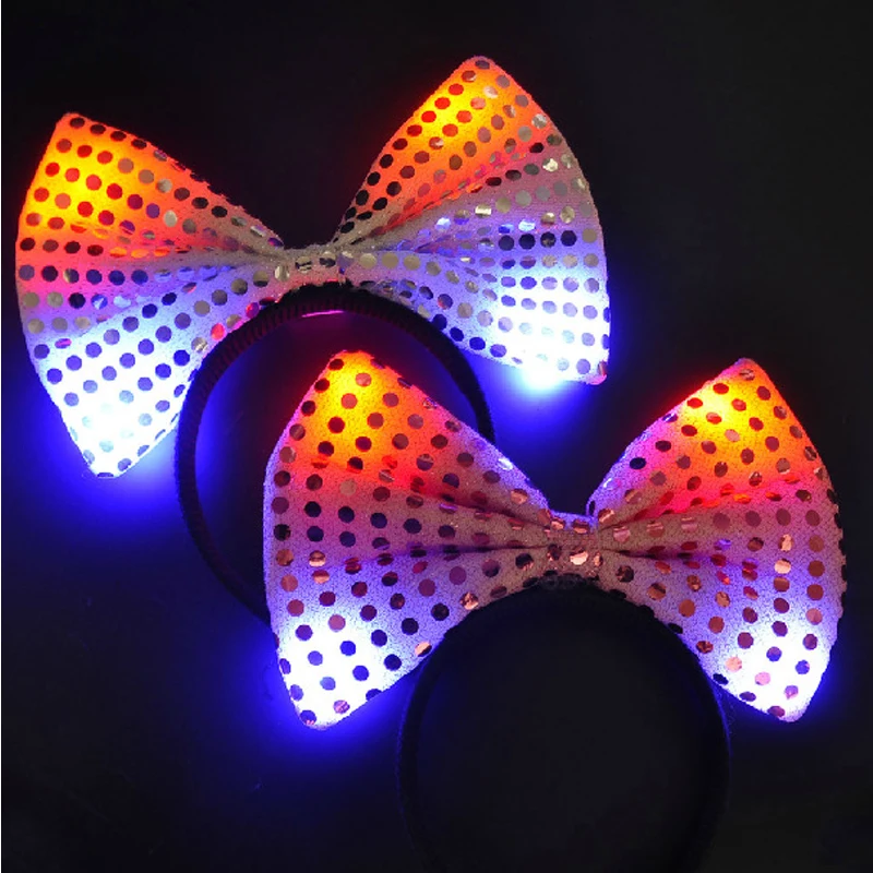 Factory Glow light bow Xmas led light headwear for birthday party xmas decoration colorful led headband children gift 70pcs/lot