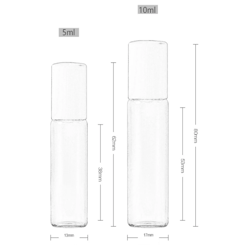 1pcs 5ml/10ml Glass Roller Bottles Empty Clear Bottle With Roll On Ball Empty Cosmetic Essential Oil Vial Transparent Glass Tube