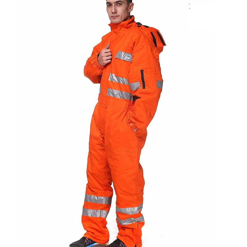 Reflective machine repair overall oil dust-proof jumpsuit factory welding suit coveralls  hooded cotton padded uniform Hi Vis