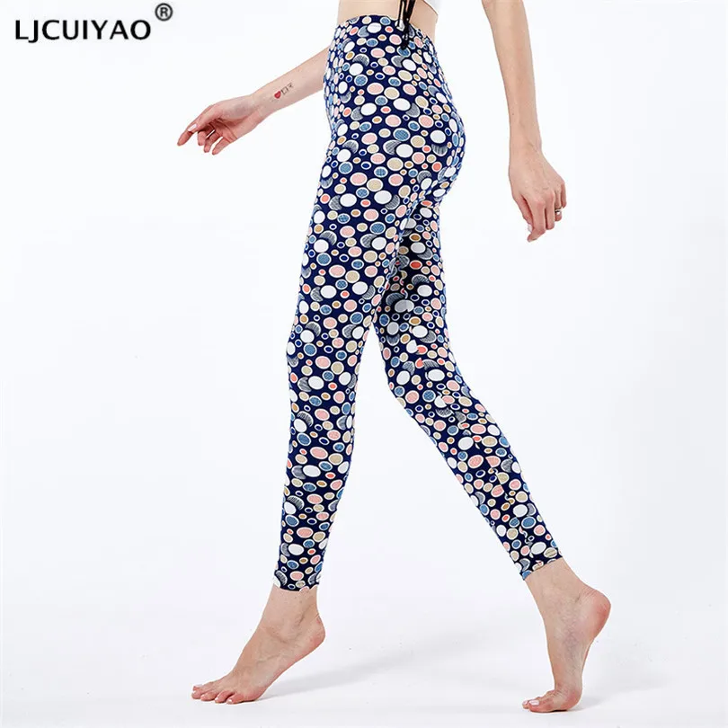 LJCUIYAO-mallas deportivas con estampado de lunares para mujer, Leggings deportivos de cintura alta, para entrenamiento, Primavera