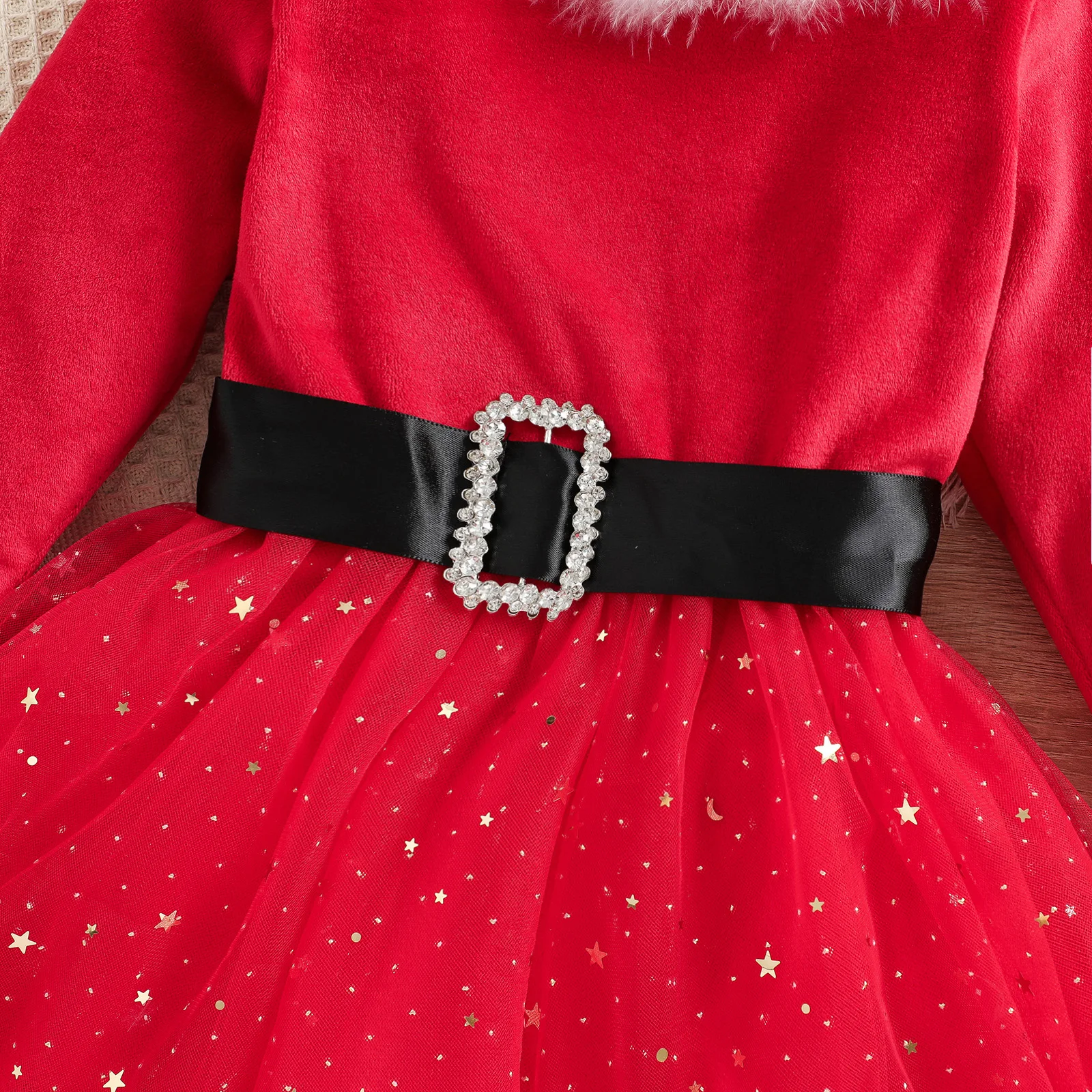 1-5Y Kids Girls Christmas Dress with Headband Long Sleeve Red Velvet Fur Tutu Dress Party Princess Dresses Xmas Clothes 2023