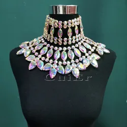 CUIER 2pcs/set Necklace Choker Jewelry Set Drag Queen Crystal AB Glass Party Wedding Accessories