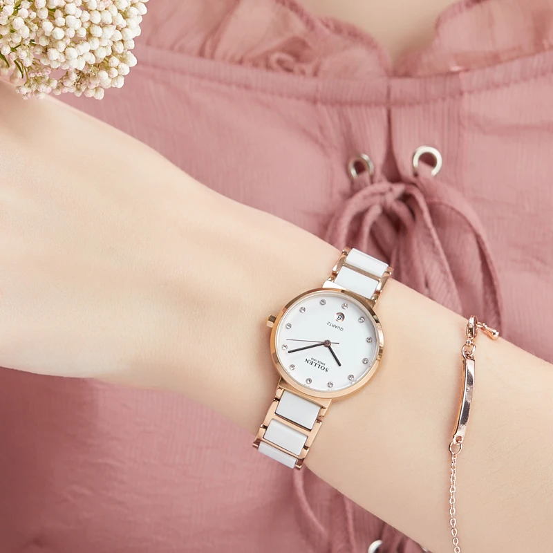 سويسرا العلامة التجارية الفاخرة SOLLEN اليابان استيراد VJ12 كوارتز ساعات نسائية الماس الياقوت 7 مللي متر رقيقة جدا مقاوم للماء ساعة SL407 #5