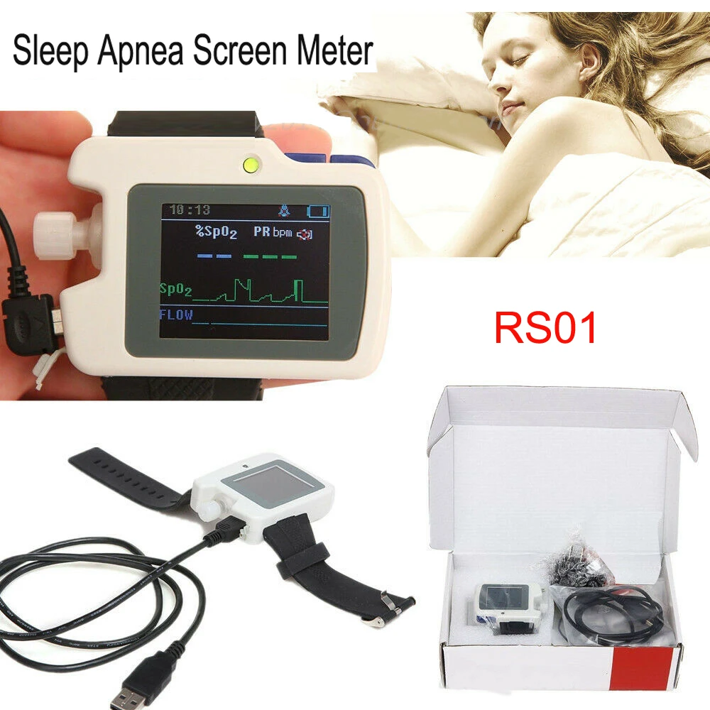 RS01 Patient Sleep Apnea Screen Meter Nose Air Flow Wrist Respiration Sleep Monitor Spo2 PR Alarm Nasal Cannula Record Software