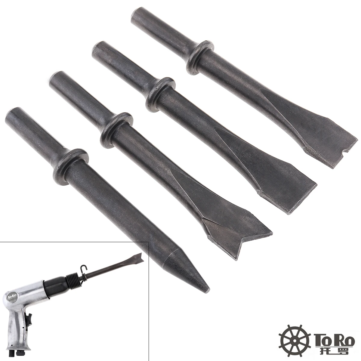 4pcs/5pcs Hard 45# Steel Solid Short Long Air Chisel Impact Head Support Pneumatic Tool Accessories for Cutting Rusting Removal