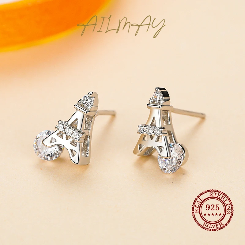 Ailmay-エッフェル塔の形をした925スターリングシルバーとジルコニアのイヤリング,高級ミニマリストジュエリー,新しいスタイル2021