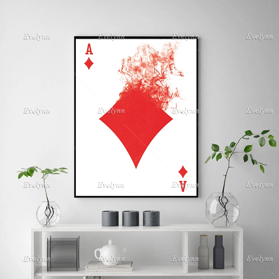 Ace Of Diamond Print, Playing Card Gift, Card Game Artwork, Smoke Art Print for Living Room  Poker Player Gift Floating Frame