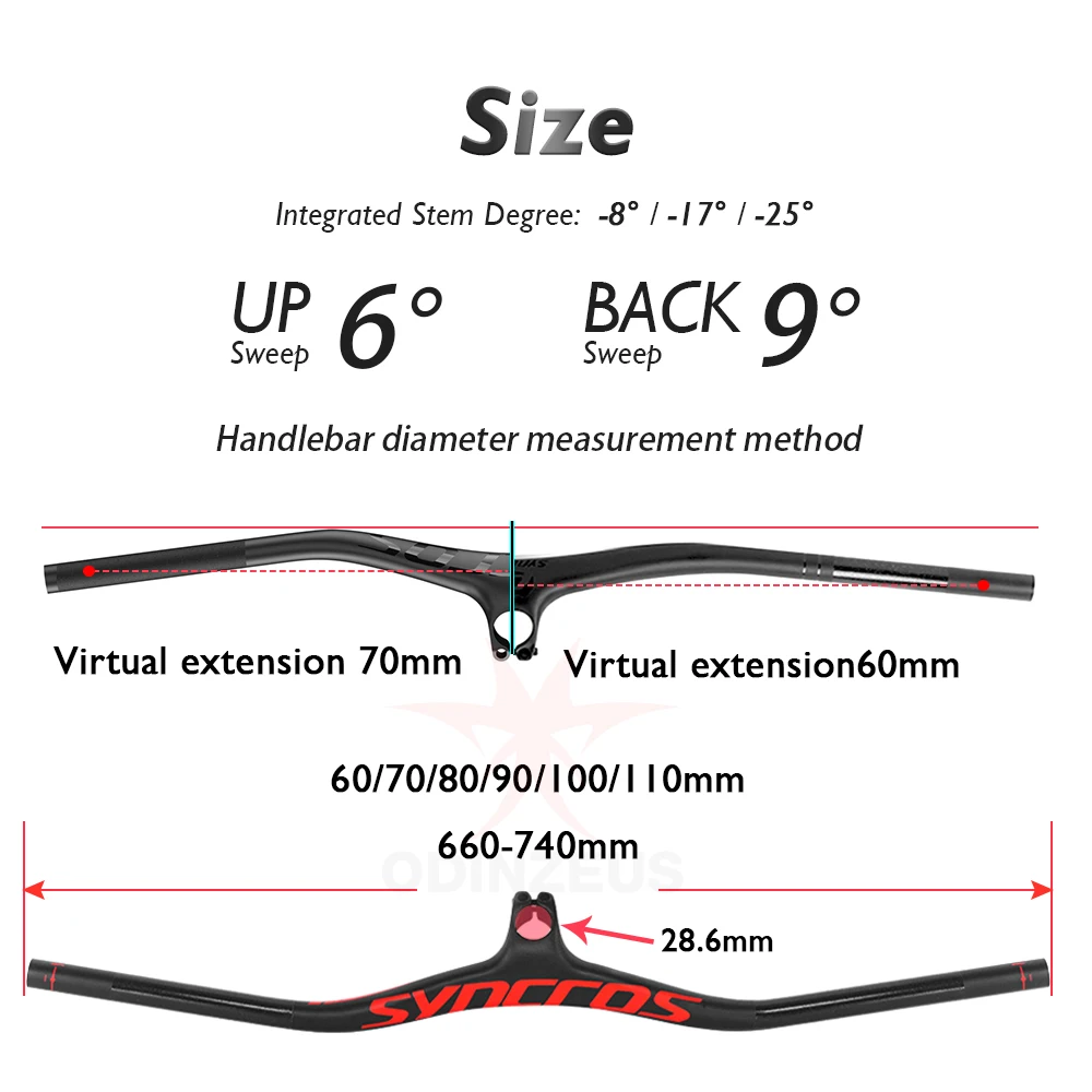 FRASER-IC SL Carbon Fiber Mountain Bike Integrated Handlebar, MTB Bicycle Accessories,-8,-17,-25 Degree, 90x740mm