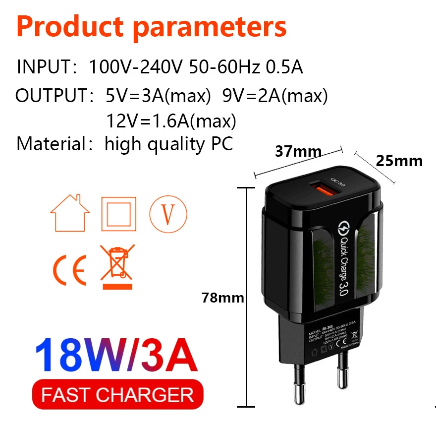 AIXXCO 5V 2A EU Plug LED Light 2 adattatore USB dispositivo di ricarica da parete per telefono cellulare ricarica rapida caricatore Mobile QC 3.0