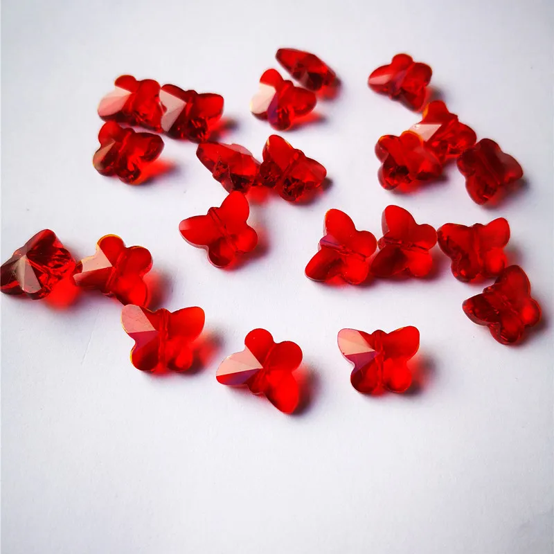 Top Quality 100pcs/lot 14mm Red Crystal Glass Faceted Butterfly Beads 1 Hole For Jewelry Making Diy Garland Strands Decoration