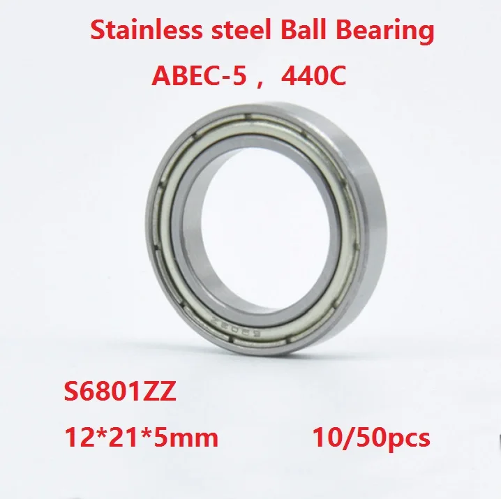 

10/50pcs ABEC-5 S6801ZZ S6801 ZZ 12*21*5mm Stainless steel Ball Bearings Thin Wall Deep Groove Ball bearing 12×21×5mm